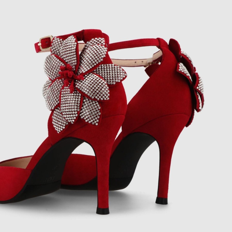 Shoes Lodi | Lodi Solin Red Suede Court With Crystal Flower