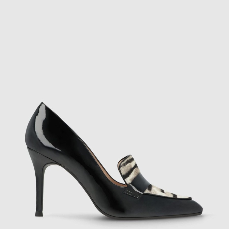 Shoes Lodi | Lodi Staren Black And Zebra Print Heeled Courts