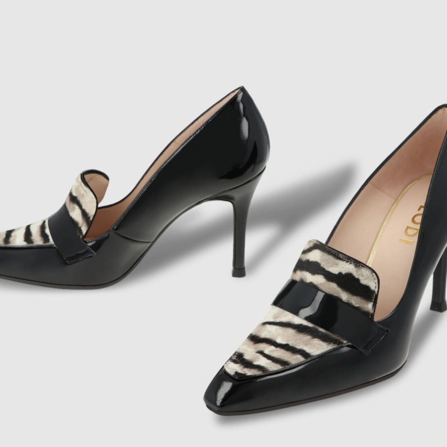 Shoes Lodi | Lodi Staren Black And Zebra Print Heeled Courts