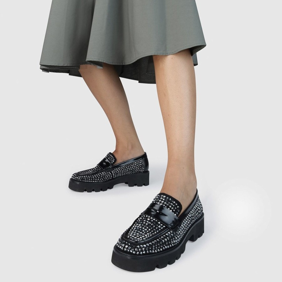 Shoes Lodi | Lodi Cam4011 Black Sparkle Loafers