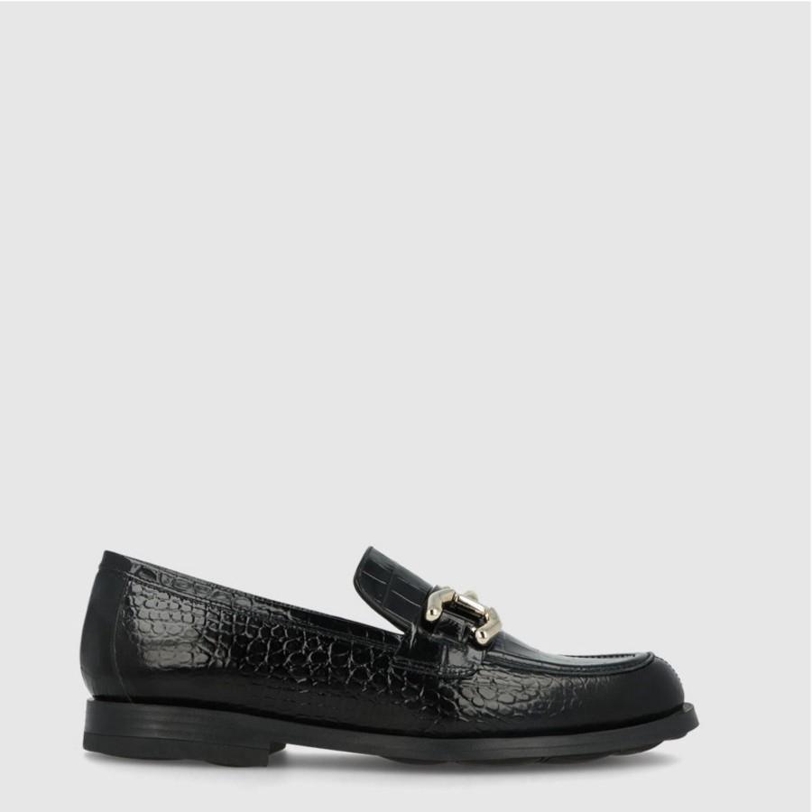 Shoes Lodi | Lodi Iva Black Leather Loafers With Chain Detail