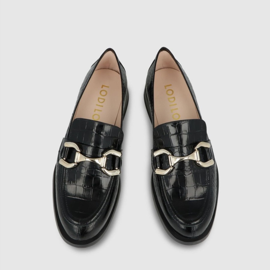 Shoes Lodi | Lodi Iva Black Leather Loafers With Chain Detail